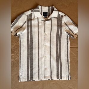 Linen/Cotton Urban Republic Kids Casual Striped Shirt - Cream and Brown